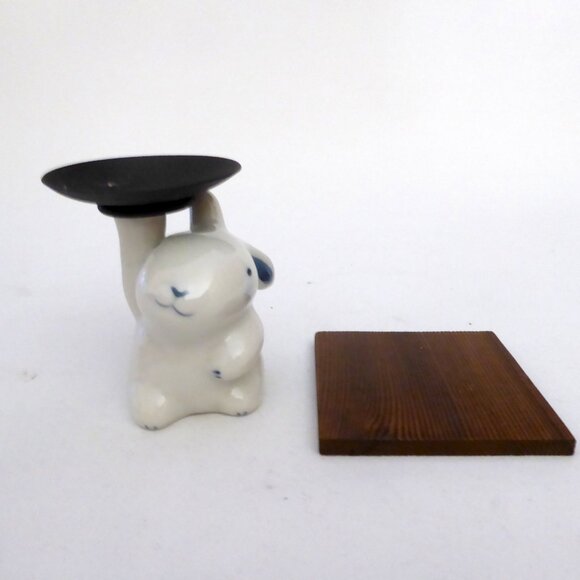 JAPAN JAPANESE CERAMIC BUNNY RABBIT TEA LIGHT CANDLE HOLDER STAND (NEW) - Picture 2 of 11